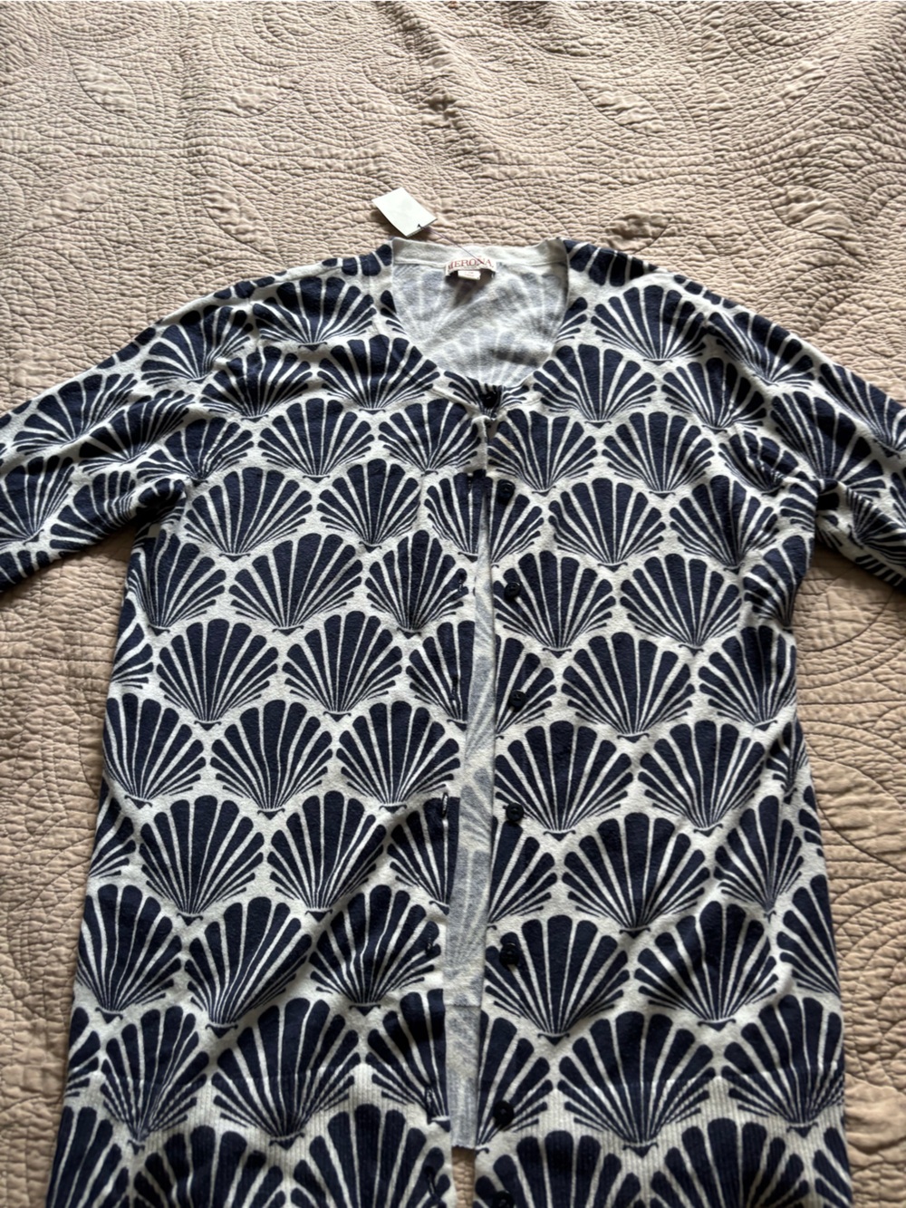 Merona Navy Shell-Print Open Cardigan on Light Gray